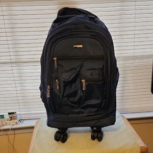 Blue Rolling Backpack with Sturdy Design and Multiple Compartments